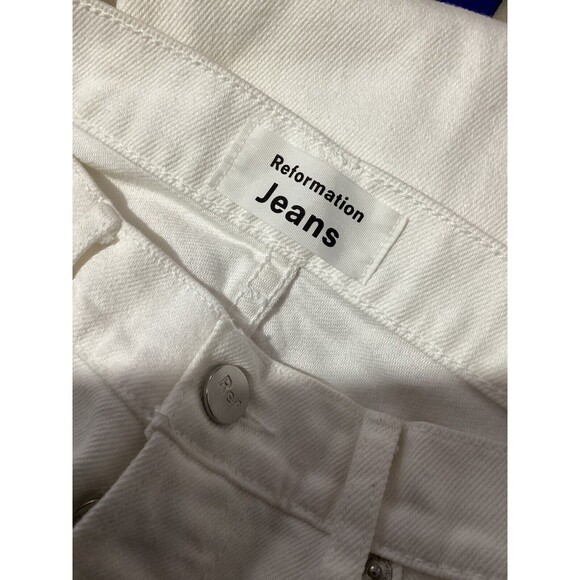 Sold Reformation Jeans Fawcett Jean White High Rise Straight Leg Raw Hem Flawed - Picture 8 of 11